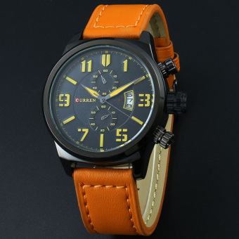 CURREN Men's Business Waterproof Calendar Big Dial Leather Quartz Watch (Orange) (Intl)  