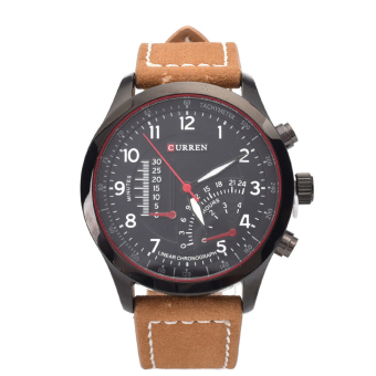 CURREN Men's Stainless Steel Faux Leather Strap Quartz Analog Wrist Watch (Black+Black)  