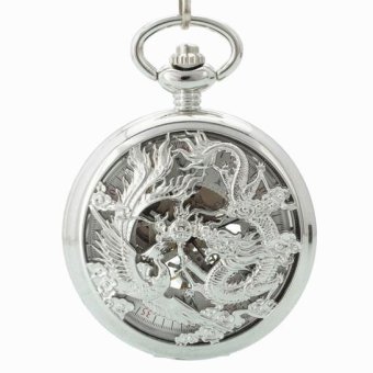 cusepra 20pcs/lot Steampunk retro silver mechanical pocket watch Antique Dragon phoenix stereo carve patterns mechanical pocket watch (White) - intl  