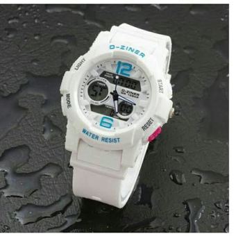 D-ziner D-63H21 Dual Time Jam Tangan Wanita Rubber Strap (Putih)  