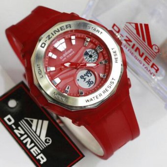 D-ziner Jam Tangan Sport Casual Fashion Wanita Dual Time D8176 - Red  