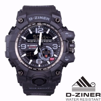 D-ziner Jam Tangan Sport Olahraga Dual Time DZ-8119 - Black White  