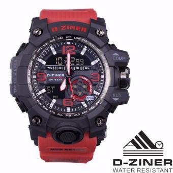 D-ziner Jam Tangan Sport Olahraga Dual Time DZ-8119 - Red Black  