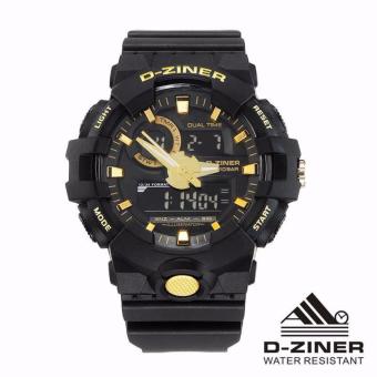 D-ziner Jam Tangan Sport Olahraga Dual Time DZ- 8189 - Black Gold  