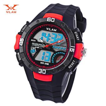 [DEEP RED] VILAM 09009 - 02 Dual Movt Digital Quartz Sports Watch Calendar Alarm Chronograph Display Wristwatch - intl  