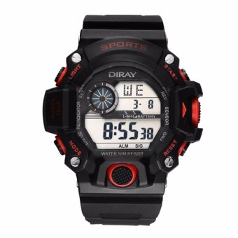 DIRAY Mens Multi-function Double Calendar Countdown Alarm ClockShock Resistant Waterproof Light Electronic Digital WristWatch(Black Red ) - intl  