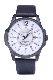 Diskon besar-besaran Curren 8123 merek mewah jam tangan tali kulit Waterproof kuarsa olahraga jam kuarsa hitam selubung putih permukaan (International)  