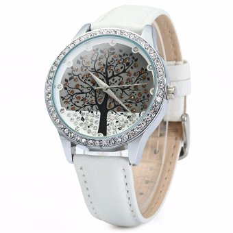 Elegant Fashion SKONE Female Wristwatches Rhinestone Diamond Embedded PU Strap Quartz Watches (White)  