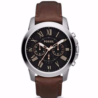 EveryDays Collection Fossil Grant FS4813 Leather Brown Silver - Jam Tangan Pria  