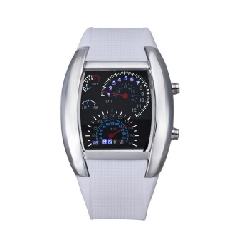 Fashion Aviation Turbo Dial Flash LED Watch Gift Mens Lady Sports Car Meter White - intl  