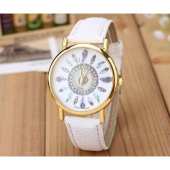Fashion Feather Pattern Female Watch Leather Strap  