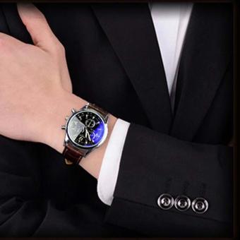 Fashion Men Date Leather Stainless Steel Military Sport Quartz Wrist Watch BK Browm - intl  