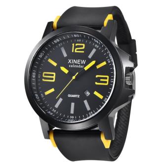 Fashion Men's Stainless Steel Luxury Sport Date Analog Quartz Wrist Watch Yellow - intl  