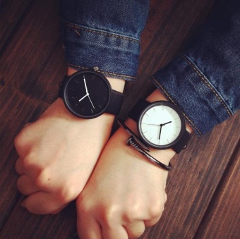 Fashion simple male female students Harajuku lovers watches Korean retro casual belt quartz watch-Black and White - intl  