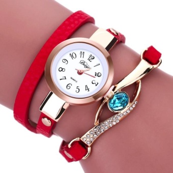 Fashion Women Diamond Wrap Around Leatheroid Quartz Wrist Watch Red - intl  