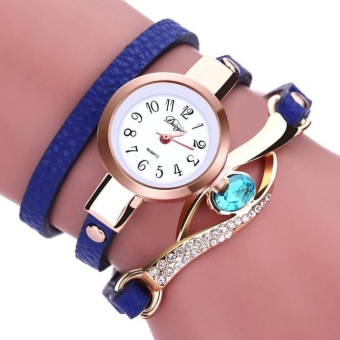 Fashion Women Diamond Wrap Around Leatheroid Quartz Wrist Watch Blue - intl  