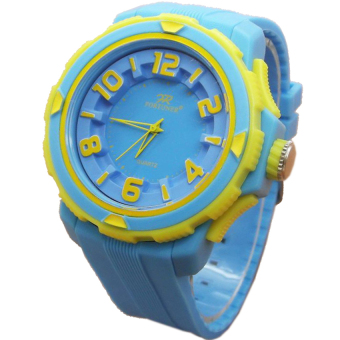 Fortuner FR3258NY45 Analog Jam Tangan Wanita - Strap Rubber - Biru List kuning  