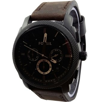 Fossil FS4656 Jam Tangan Pria Casual Mewah Classic - Chronograph - Leather Brown - Inner Black mix Yellow  