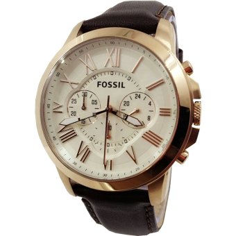 Fossil Fs4991 - Jam Tangan Casual Pria Cronograph- Frame Gold Future Romawi - Leather high Brown - inner Cream  