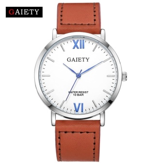 GAIETY G033 Retro Design Luxury Men's Watch Stainless Steel Leather Analog Quartz Watche -Light Brown - intl  