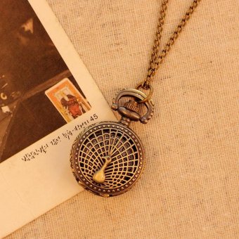 gasfun Small Peacock Pattern Retro Vintage Pocket Watch Women Necklace Quartz Alloy Pendant With Long Chain Wholesale (bronze) - intl  