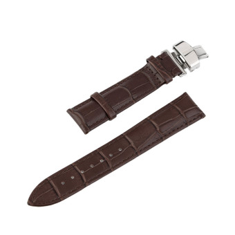 Genuine Leather Stainless Steel Butterfly Clasp Buckle Watch Band Strap 18 24Mm  