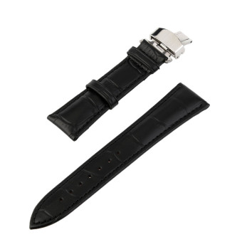 Genuine Leather Stainless Steel Butterfly Clasp Buckle Watch Band Strap 18-24mm  