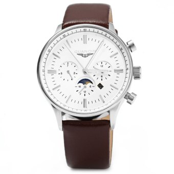 GUANQIN Male Quartz Watch Leather Band Luminous with Moving Sub-dials (BROWN SILVER WHITE) - Intl  
