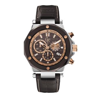 GUESS COLLECTION Gc-3 CHRONO X72018G4S - Chronograph - Jam Tangan Pria - Leather - Brown - Rose Gold  