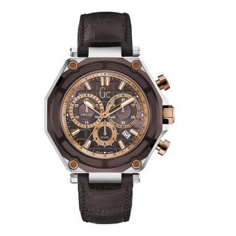 GUESS COLLECTION Gc-3 SPORT X10003G4S - Chronograph - Jam Tangan Pria - Leather - Brown - Silver - Rose Gold  