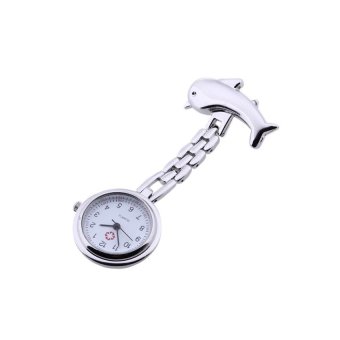 HDL Dolphin Quartz Movement Nurse Brooch Fob Tunic Pocket Watch Silver - Intl  
