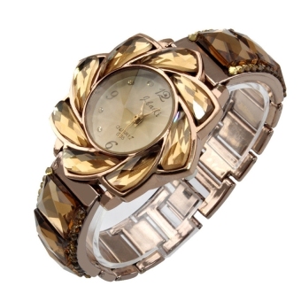 HDL Fashion Big Flower Head Elegant Rhinestone Analog Womens QuartzWrist Watch (Gold) - Intl  