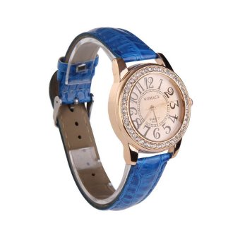 HKS Brand New Wristwatch Ladies Watch Leather Strap Round Diamante Face Navy  