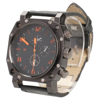HKS Fashion Men V6 Black Faux Leather Strap Watch Sport Quartz Wrist Watch  