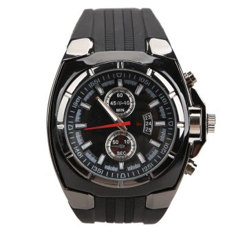 HKS Fashion Men V6 Sports Rubber Strap Watch Quartz Dial Wrist Watch Black  