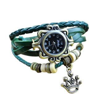 HKS Lady Leather Vintage Style Jewelry Bracelet Quartz Wrist Watches of Crown  