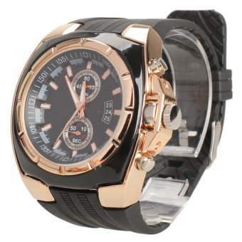 HKS Men Sports Design Quartz Watch Round Dial Black Rubber Strap Wrist Watch  