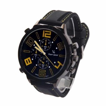 HKS Oversize Men Quartz Silicone Cool Watch Racing Sport Army Watch Yellow Mark  