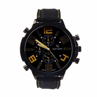 HKS Oversize Men Quartz Silicone Cool Watch Racing Sport Army Watch Yellow Mark (Black)  