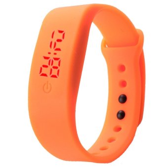 HKS Rubber LED Watch Date Sports Bracelet Digital Wrist Watch Orange  