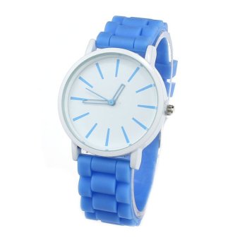 HKS Silicone Rubber Unisex Quartz Analog Sports Women Wrist Watch Light Blue  