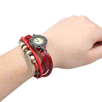 HKS Trendy Lady Bracelet Wrist Watch Braid Watchband Wing Pendant Shape Red  