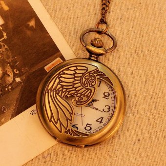 hogakeji Bronze Pocket Watch Necklace Quartz Pendant Vintage Unisex Men Women With Long Chain New Arrival (bronze) - intl  