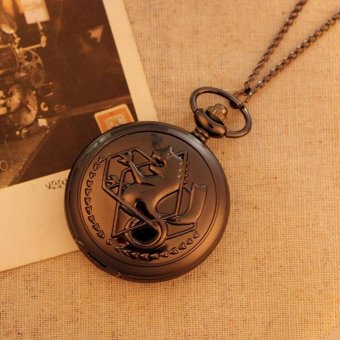 hogakeji Roman Number Horse Pattern Necklace Pocket Watch Men Retro Antique Bronze Quartz Alloy Pendant With Long Chain Best Gift (black) - intl  