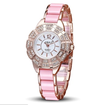 Hot selling fashion diamond ceramic bracelet watch -Golden shell pink - intl  