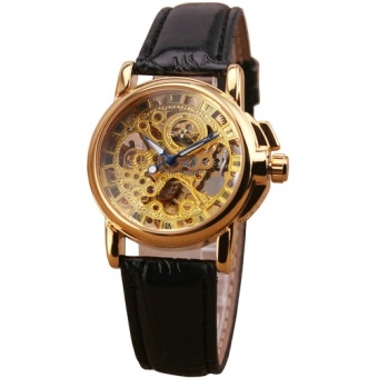 HOT SELLING Women Vintage Skeleton Automatic Mechanical Formal Wrist Watch Leather Strap Luxury Silver Case Lover Gift FREE BOX 087 - intl  