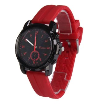 Hot Visin Brand Sport Men Watch Silicone Gel Strap Quartz Analog Watch Red  