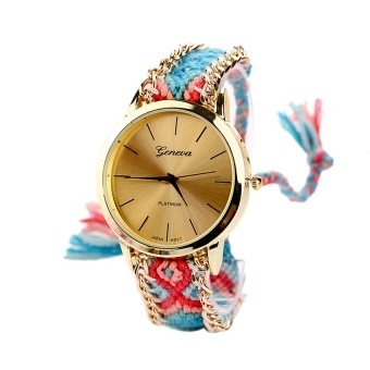 Hot Women Round Dial WristwatchQuartz Chain Watch Red+Blue - intl  