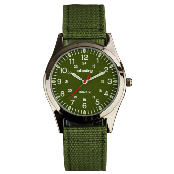 INFANTRY Mens Boys Analog Wrist Watch 24hrs Night Vision Sport Army Green Nylon  