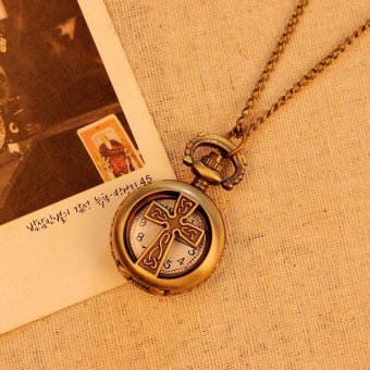 iokioh Pocket Watch For Men Women Unisex Necklace Quartz Alloy Pendant Bronze With Long Chain New Arrival (bronze) - intl  